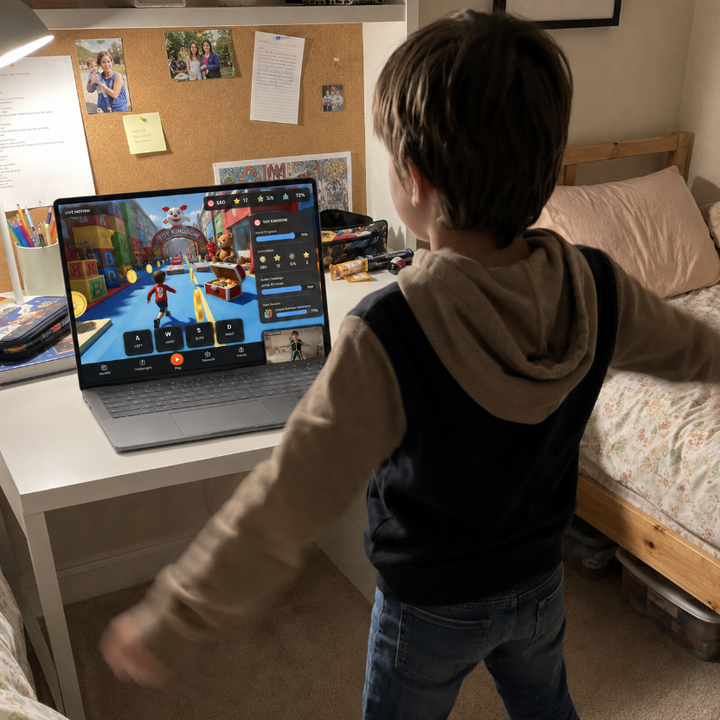 Child active on laptop with BounceKids