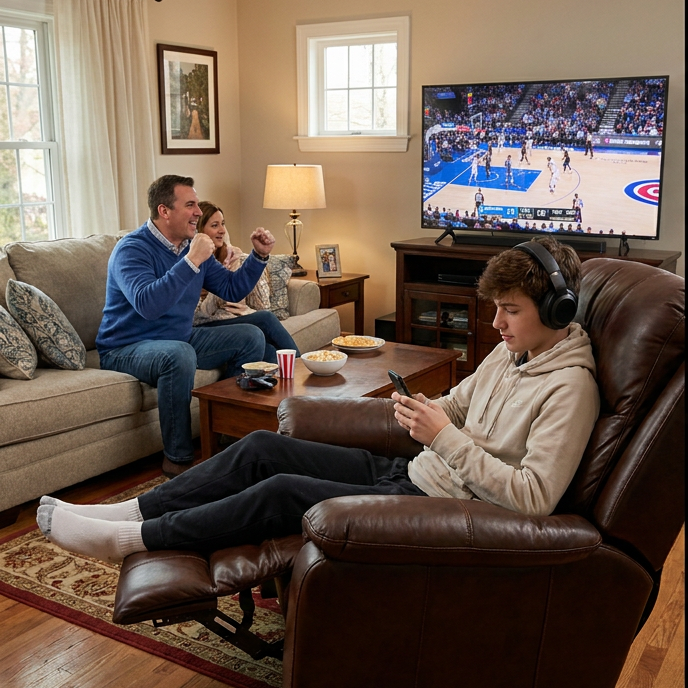Fans watching live sports at home