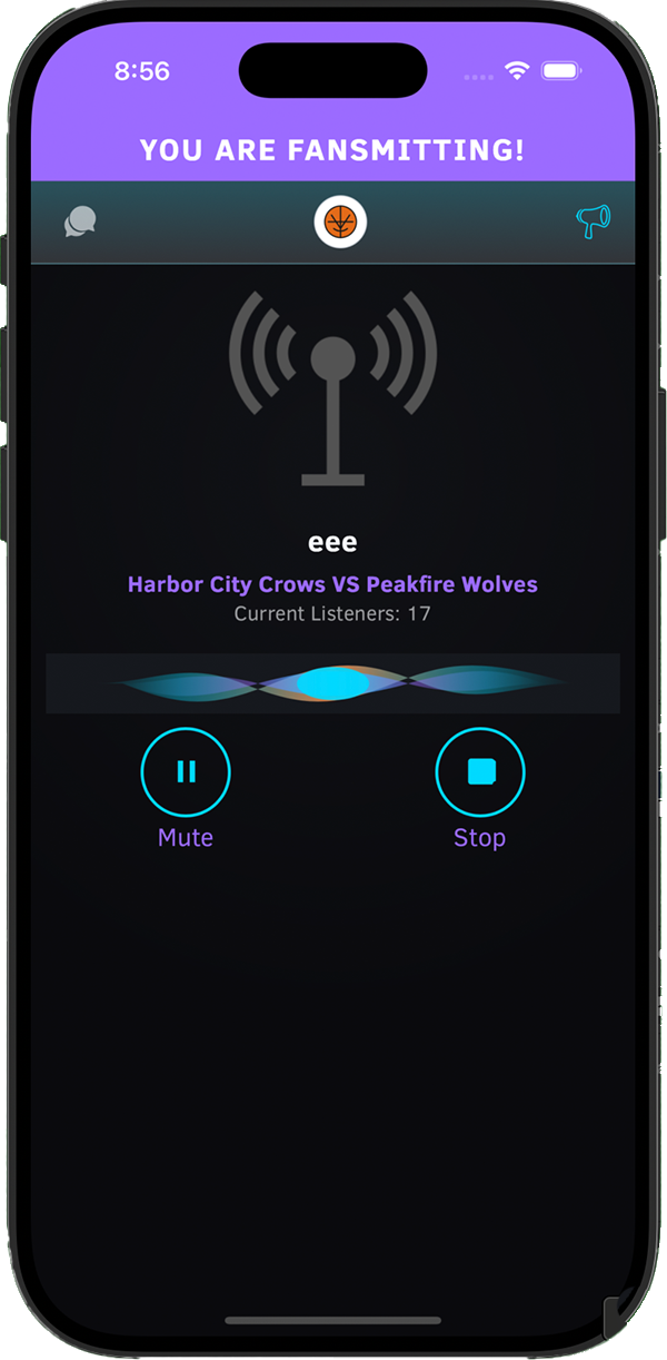 Fansmit broadcaster phone UI
