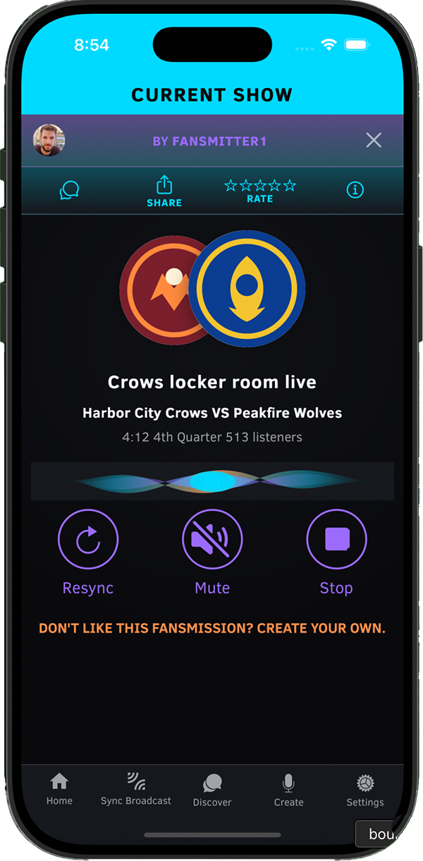Fansmit listener phone UI